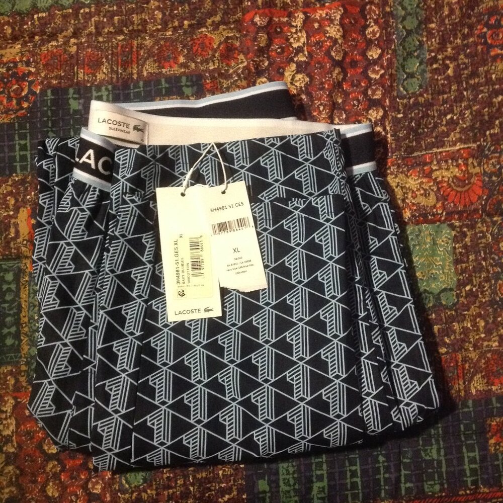 Lacoste Men's X-Large Monogram Navy/Blue Pajama Bottoms (Pants) - New with Tags